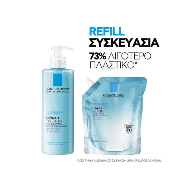 La Roche-Posay Lipikar Eco Refill Surgras Cream Wash Refill Anti-Dryness Καθαριστικό Προσώπου & Σώματος 400 ml