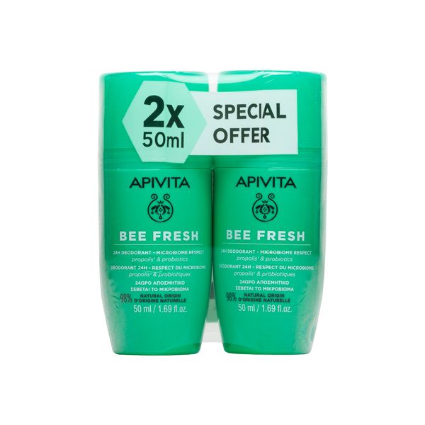 Apivita Bee Fresh 24ωρο Αποσμητικό Roll-On με Πρόπολη & Προβιοτικά 2x50 ml