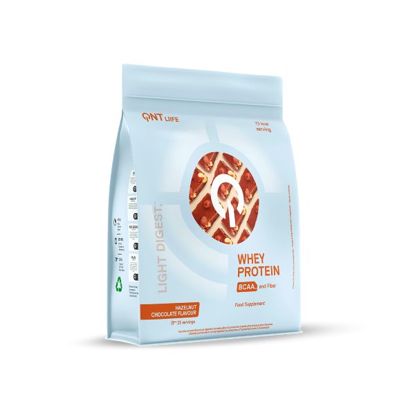 QNT Liife Whey Protein BCAA and Fiber Light Digest Πρωτεΐνη Ορού Γάλακτος και Φυτικές Ίνες με Γεύση Hazelnut Chocolate 500 gr