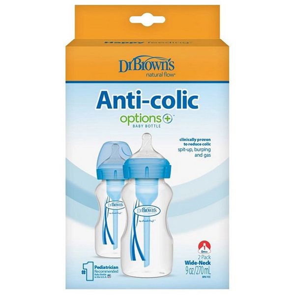 Dr. Brown's Options+ Anti-Colic Μπιμπερό PP με Φαρδύ Λαιμό Μπλέ 0m+ 2x270 ml