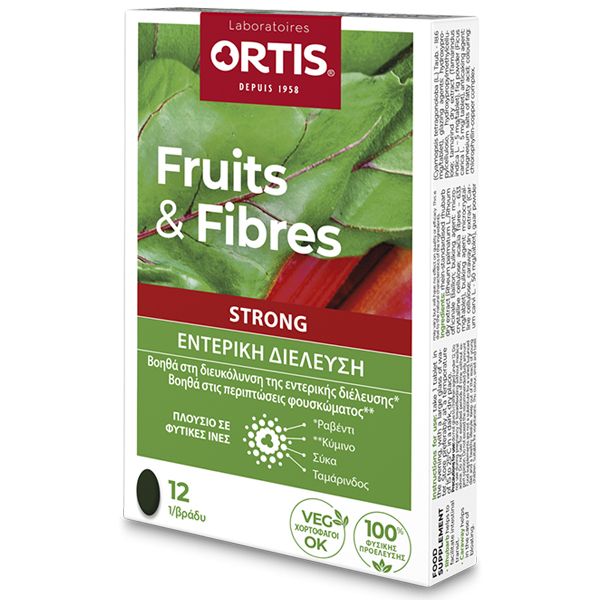 Ortis Fruits & Fibre Forte Συμπλήρωμα Διατροφής για τη Δυσκοιλιότητα 12 δισκία