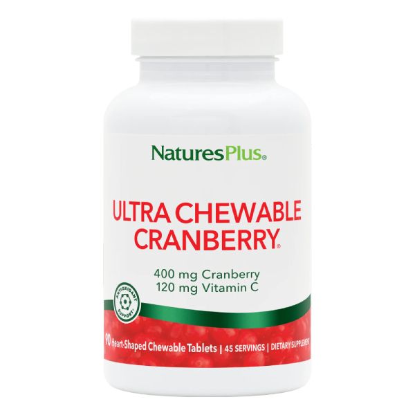 Nature's Plus Ultra Chewable Cranberry 400 mg με Βιταμίνη C 120 mg Σχήμα Καρδιά 90 Μασώμενες Ταμπλέτες