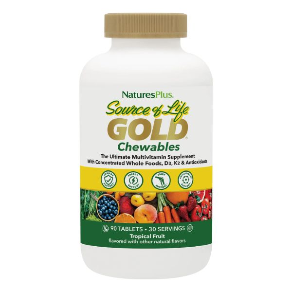 Nature's Plus Source of Life Gold Multivitamin Γεύση Τροπικά Φρούτα 90 Μασώμενες Ταμπλέτες