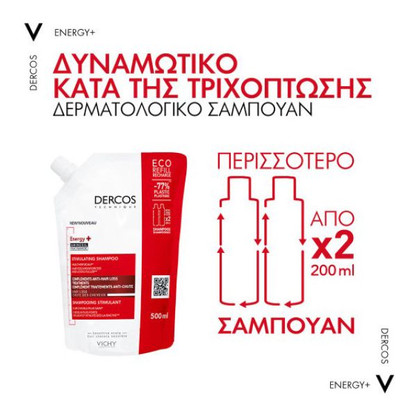 Vichy Dercos Energy+ Eco Δυναμωτικό Σαμπουάν κατά της Τριχόπτωσης Refill 400 ml