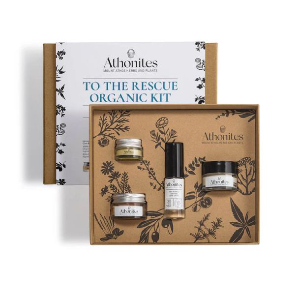 Athonites To The Rescue Organic Kit Βιολογική Εντατική Φροντίδα Προσώπου και Σώματος Gift Set με 4 Προϊόντα Travel Size