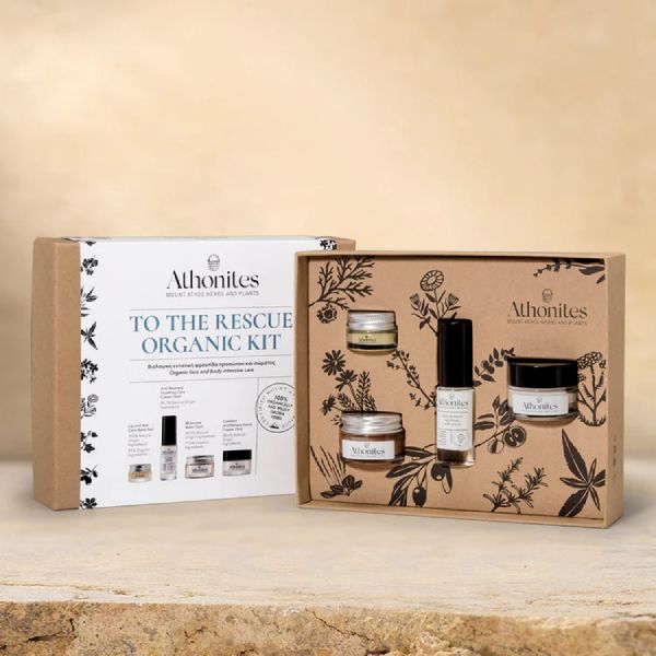 Athonites To The Rescue Organic Kit Βιολογική Εντατική Φροντίδα Προσώπου και Σώματος Gift Set με 4 Προϊόντα Travel Size