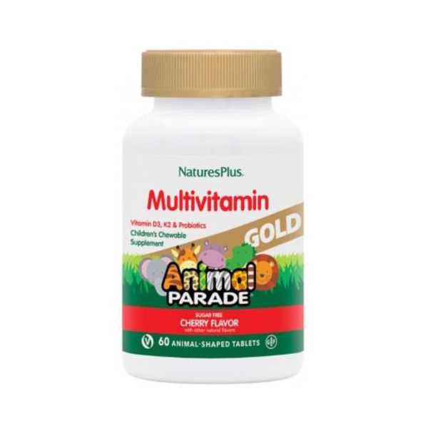 Natures Plus Animal Parade Gold Multivitamin Πολυβιταμίνη για Παιδιά Σχήμα Ζωάκι Γεύση Κεράσι 60 Μασώμενες Ταμπλέτες