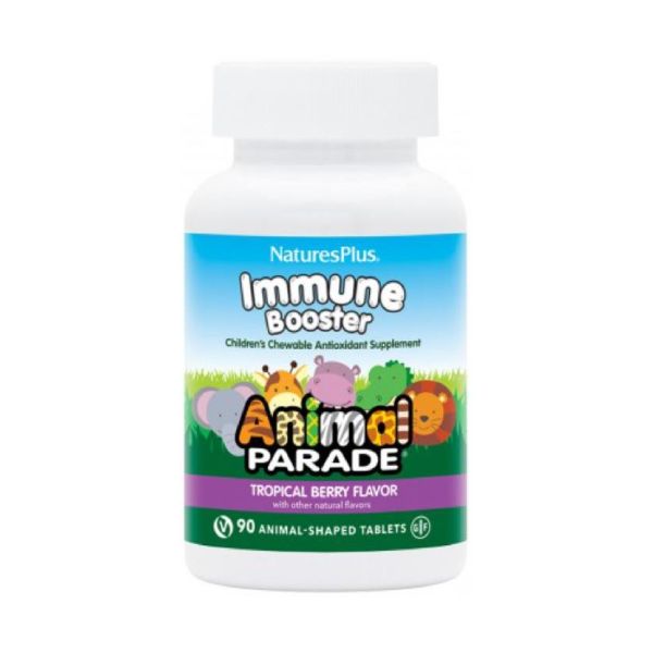 Natures Plus Animal Parade Immune Booster Παιδική Φόρμουλα Ενίσχυσης Ανοσοποιητικού Σχήμα Ζωάκι Γεύση Tropical Berry 90 Μασώμενες Ταμπλέτες