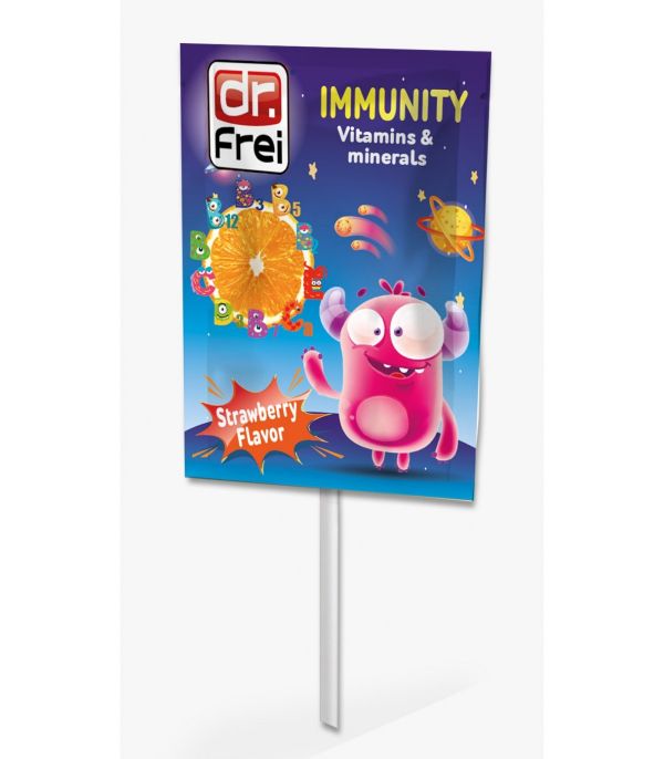 Dr. Frei Lollipop Immunity Vitamins + Minerals Βιταμινούχο Γλειφιτζούρι με Γεύση Φράουλα 1 τμχ